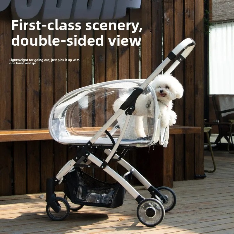 Pet Stroller Carrier - 야외용 투명 애완동물 유모차, 가볍고 접이식,