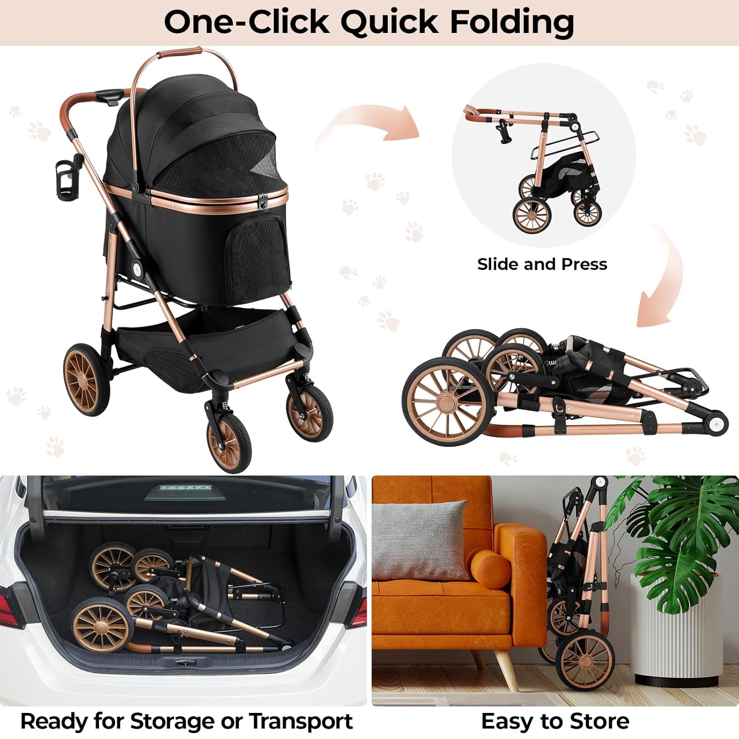 Pet Stroller Carrier - 중형견/고양이(최대 55파운드)용 접이식 애완동물 유모차, 모든