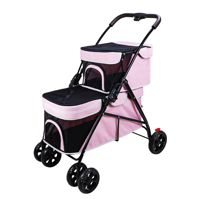 Pet Stroller Carrier - 휴대용 이중 레이어 애완 동물 유모차