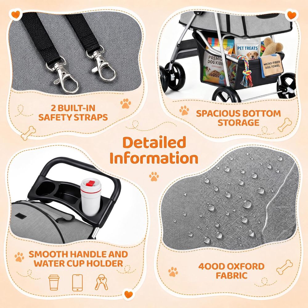 반려동물 유모차, 4륜 고양이/강아지 유모차, 수납 바 - Pet Stroller Carrier 리뷰 및 가격