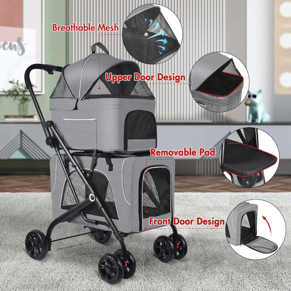 소형/중형 고양이와 강아지를 위한 2개의 탈부착 가능한 - Pet Stroller Carrier 리뷰 및 가격