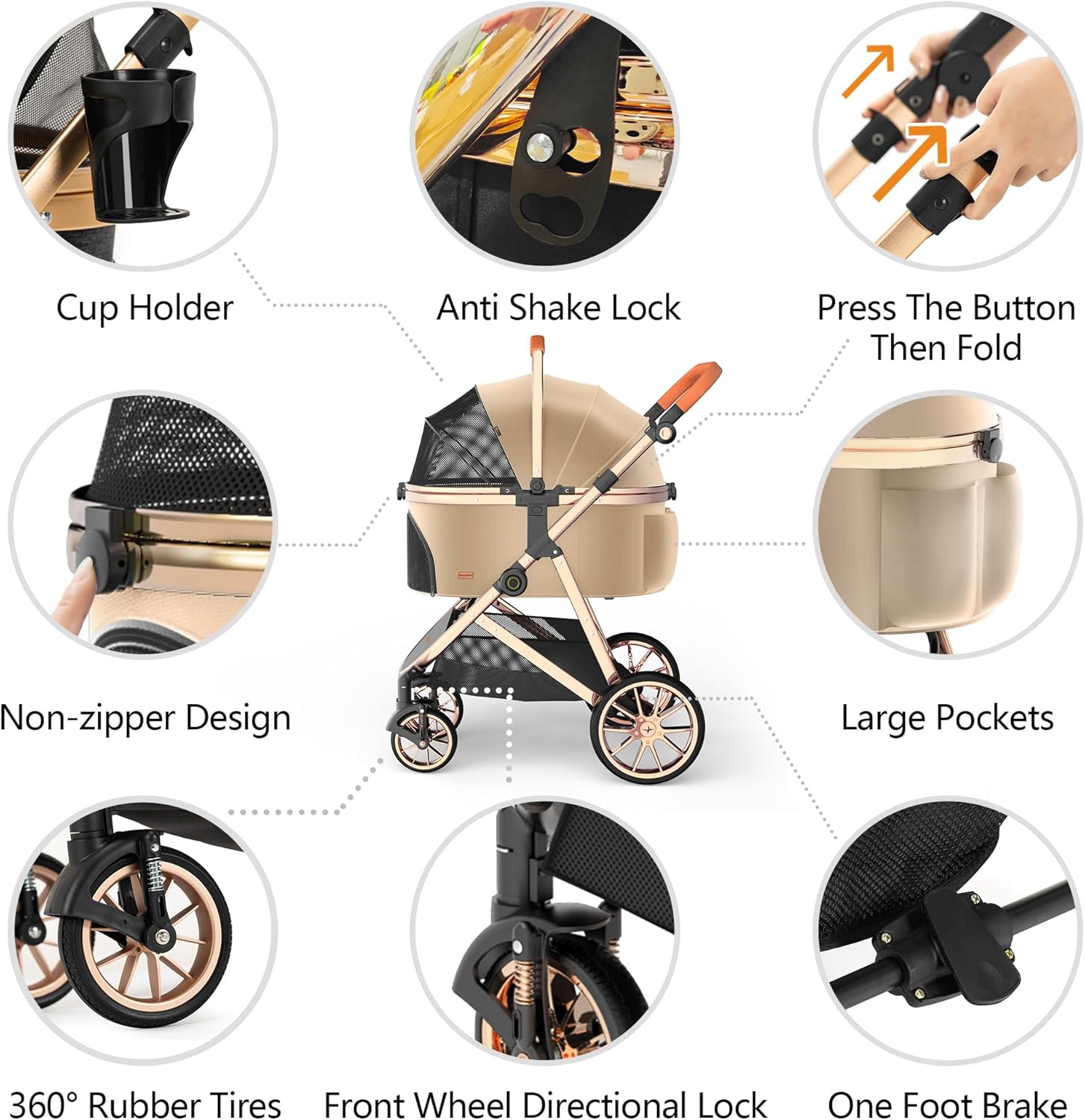 고급 3-in-1 애완동물 유모차 (전기도금 골드 미러 - Pet Stroller Carrier 리뷰 및 가격